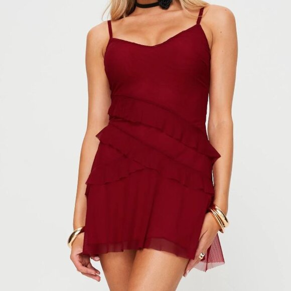 NWT Princess Polly MELIODAS RUFFLE MINI DRESS RED, Size 8 - Picture 1 of 2